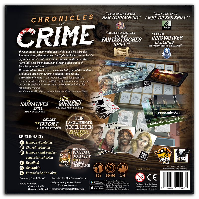 Brettspiel Chronicles of Crime (Deutsche Version)