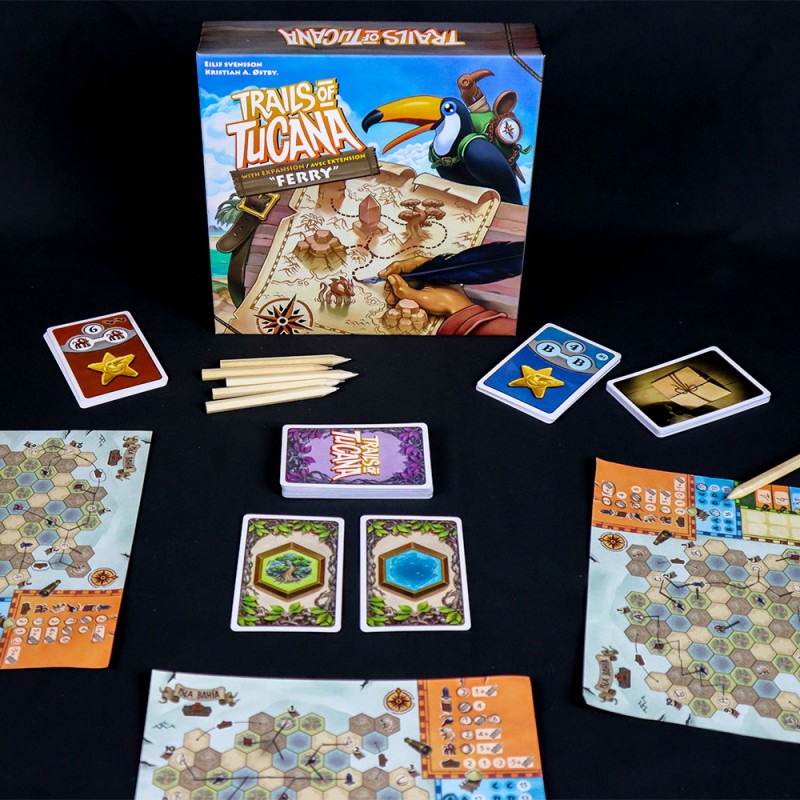 Brettspiel Trails of Tucana + Ferry Expansion (Englische, Faranzösische Versionen)
